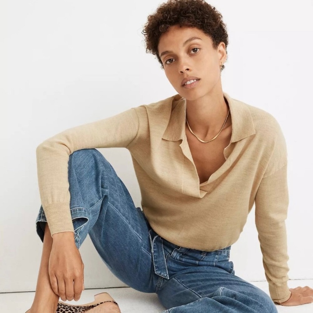 Madewell Wool Polo Sweater in Oatmeal (small)